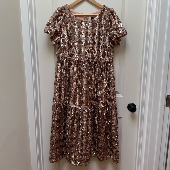 Anthropologie Maeve Bernadette Rose Gold Sequin Tiered Midi Dress Size M - Picture 12 of 17